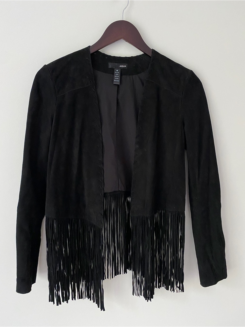 Aqua by Bloomingdale’s Black Suede Fringe Leather Jacket - Picture 2 of 5